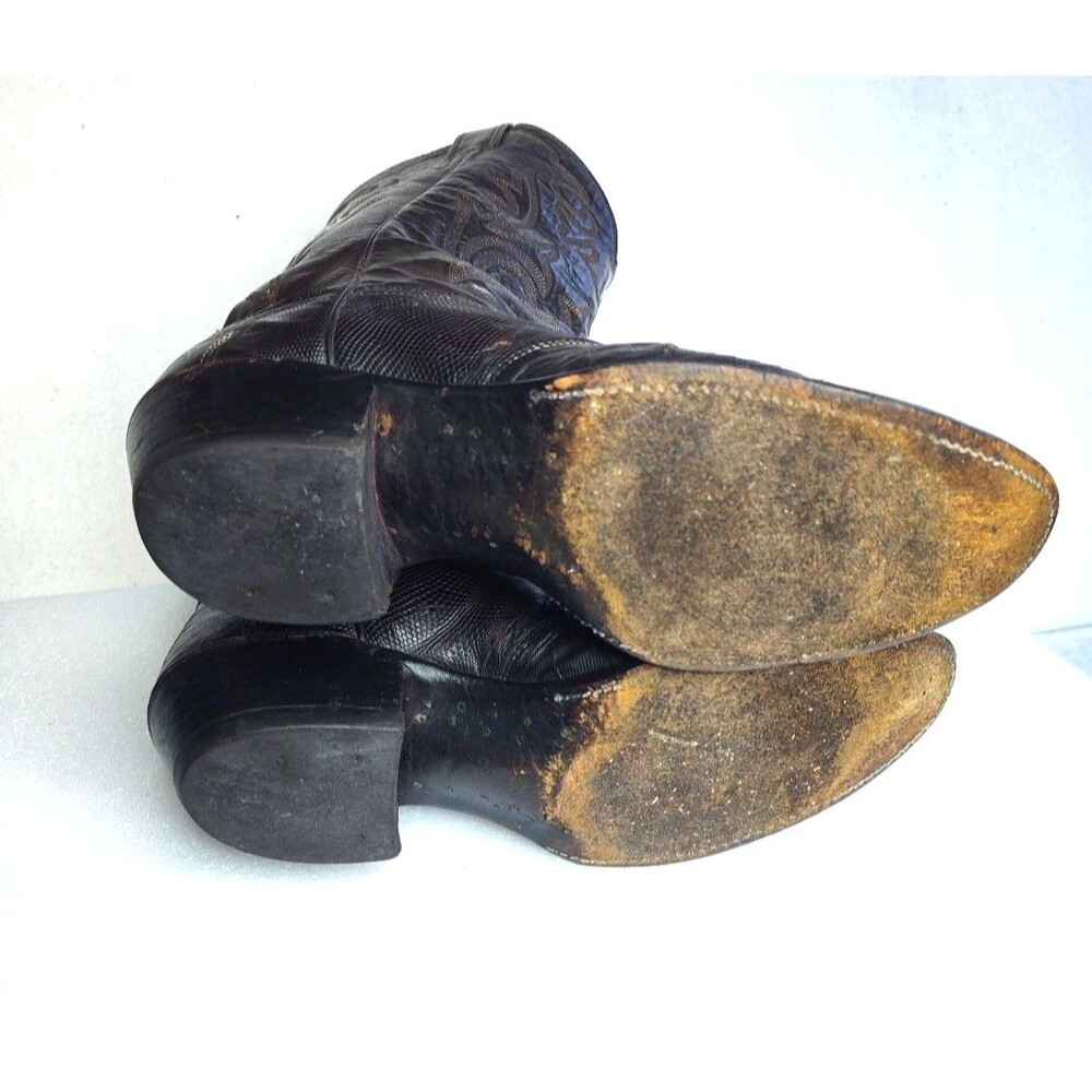 Justin Exotic Lizard Skin Western Cowboy Boots Brown Mens Size 9.5 D Pull On - Picture 6 of 15
